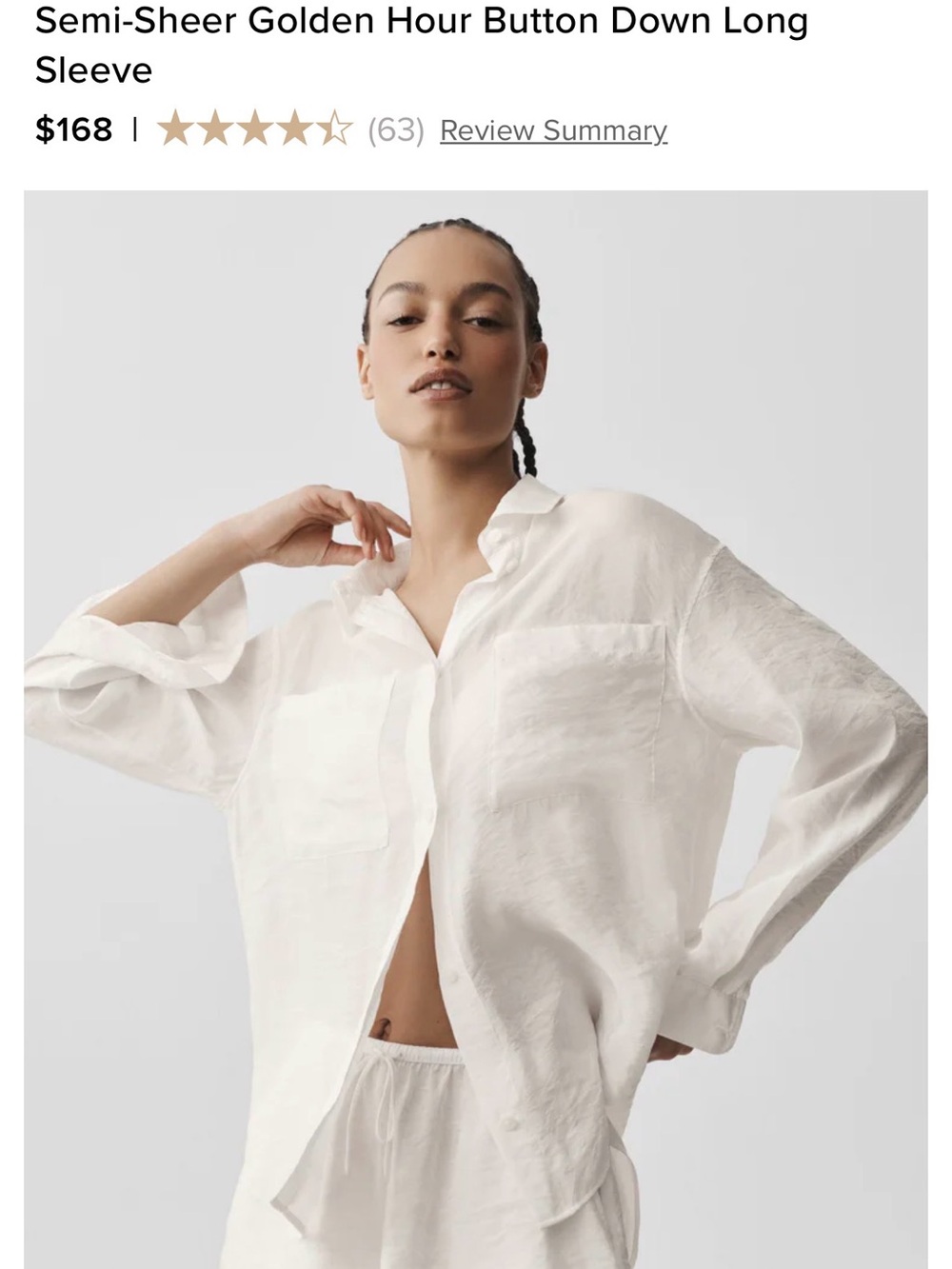 ALO Yoga White Button-Front Sleep Shirt & Drawstring Shorts Set